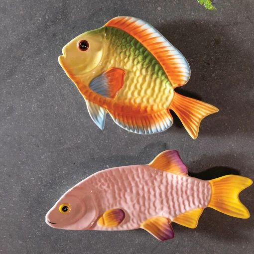 & klevering Teller Fish Snapper Keramik Bunt / Servierplatte - 31.5 X 13 Cm - Gelb - Rosa Fashion