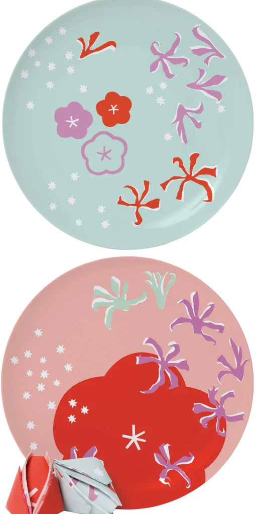 Domestic Teller Surface 02 - Poppy For Two Keramik Blaurot 2 Stuck - Blau - Rosa - Rot Hot
