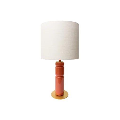 POPUS EDITIONS Tischleuchte Petra Textil Holz Rot Braun / O 35 X H 73 Cm - Holz & Stoff - Gold - Terracotta - Weis Shop