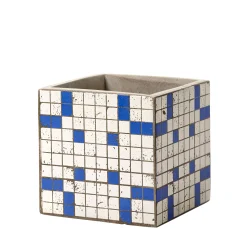 Serax Topf Marie Mosaique Keramik Stein Weis Blau / 15 X 15 Cm - Emaillierter Beton - Blau - Weis New
