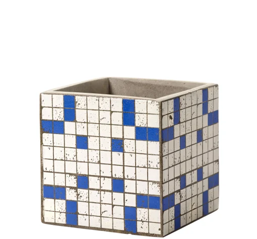 Serax Topf Marie Mosaique Keramik Stein Weis Blau / 15 X 15 Cm - Emaillierter Beton - Blau - Weis New