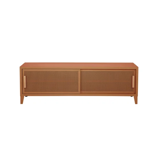 Tolix Tv-Möbel B2 Bas Perfore Metall Orange Braun Beige / 120 X H 51 Cm - Griffe Aus Eiche - Terracotta Hot