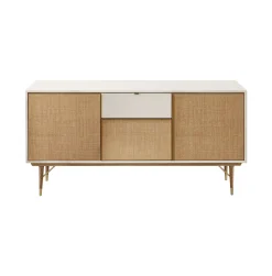 RED Edition Tv-Möbel  Faser Holz Weis / L 160 X H 80 Cm - Naturfaser & Lack - Eiche Natur - Elfenbein - Messing - Natur Best