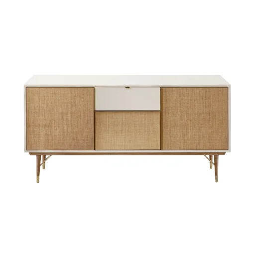 RED Edition Tv-Möbel  Faser Holz Weis / L 160 X H 80 Cm - Naturfaser & Lack - Eiche Natur - Elfenbein - Messing - Natur Best