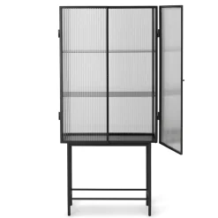 Ferm Living Vitrine Haze Metall Glas Schwarz / L 70 X H 155 Cm - Riffelglas - Durchscheinend - Schwarz Cheap