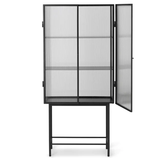 Ferm Living Vitrine Haze Metall Glas Schwarz / L 70 X H 155 Cm - Riffelglas - Durchscheinend - Schwarz Cheap
