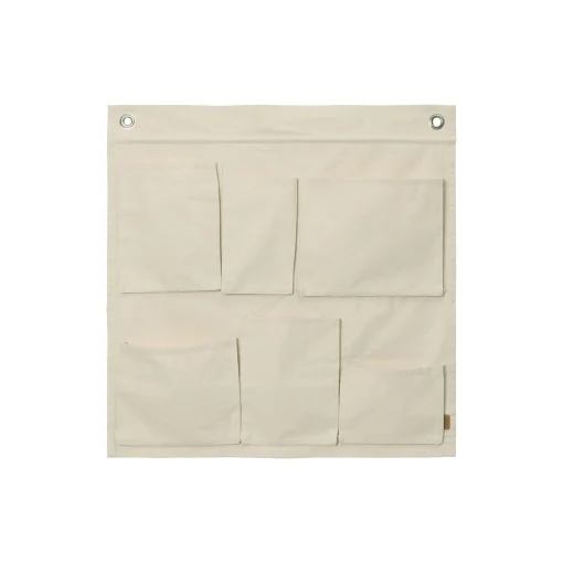 Ferm Living Wandablage Canvas Textil Weis Beige / L 70 X H 70 Cm - 6 Taschen - Gebrochen Weis Hot