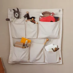 Ferm Living Wandablage Canvas Textil Weis Beige / L 70 X H 70 Cm - 6 Taschen - Gebrochen Weis Hot