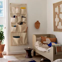 Ferm Living Wandablage Canvas Xl Textil Weis Beige / L 70 X H 160 Cm - 10 Taschen - Gebrochen Weis Sale