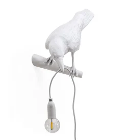 Seletti Wandleuchte Mit Stromkabel Bird Looking Plastikmaterial / Wandleuchte - Rabe, Auf Einem Ast Sitzend - Weis New