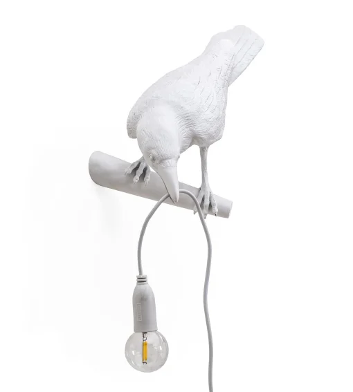 Seletti Wandleuchte Mit Stromkabel Bird Looking Plastikmaterial / Wandleuchte - Rabe, Auf Einem Ast Sitzend - Weis New