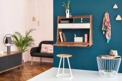 Harto Wand-Schreibtisch Gaston Blau Holz Natur / L 80 X H 72 Cm - Eiche - Eiche Natur - Messing Geburstet - Petrolblau Sale