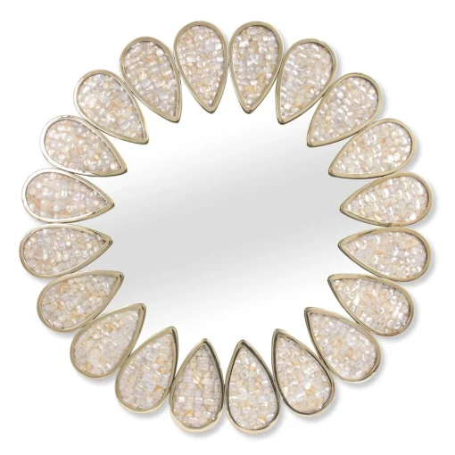 Jonathan Adler Wandspiegel Petal Stein Weis Gold / Perlmuttmosaik -  O 81 Cm - Gold - Perlmuttweis Hot