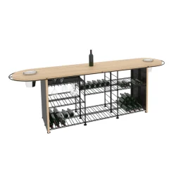 L'Atelier du Vin Weinregal  Metall Schwarz Holz Natur / Weinprobe-Theke L 281 X B 80 Cm X H 93 Cm / 300 Flaschen - Eiche Natur - Schwarz - Stahl Fashion