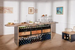 L'Atelier du Vin Weinregal  Metall Schwarz Holz Natur / Weinprobe-Theke L 281 X B 80 Cm X H 93 Cm / 300 Flaschen - Eiche Natur - Schwarz - Stahl Fashion