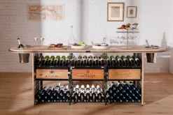 L'Atelier du Vin Weinregal  Metall Schwarz Holz Natur / Weinprobe-Theke L 281 X B 80 Cm X H 93 Cm / 300 Flaschen - Eiche Natur - Schwarz - Stahl Fashion