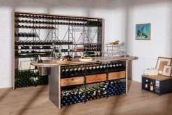 L'Atelier du Vin Weinregal  Metall Schwarz Holz Natur / Weinprobe-Theke L 281 X B 80 Cm X H 93 Cm / 300 Flaschen - Eiche Natur - Schwarz - Stahl Fashion