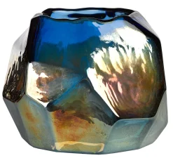Pols Potten Windlicht Graphic Luster Glas/ O 12 Cm - Blau - Gold Store